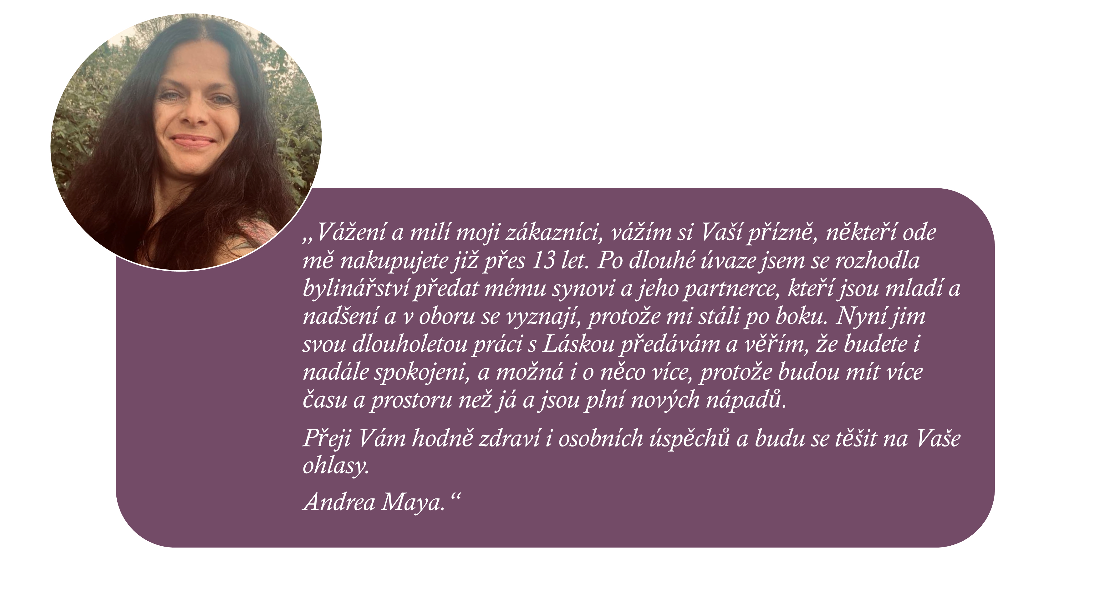 a picture of a woman in the top-left corner with a quote below The quote talks about passing the website on to her son.